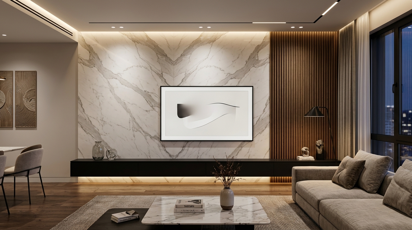 Luxury Living Room and TV Console by A&A Architect & Interior Designer